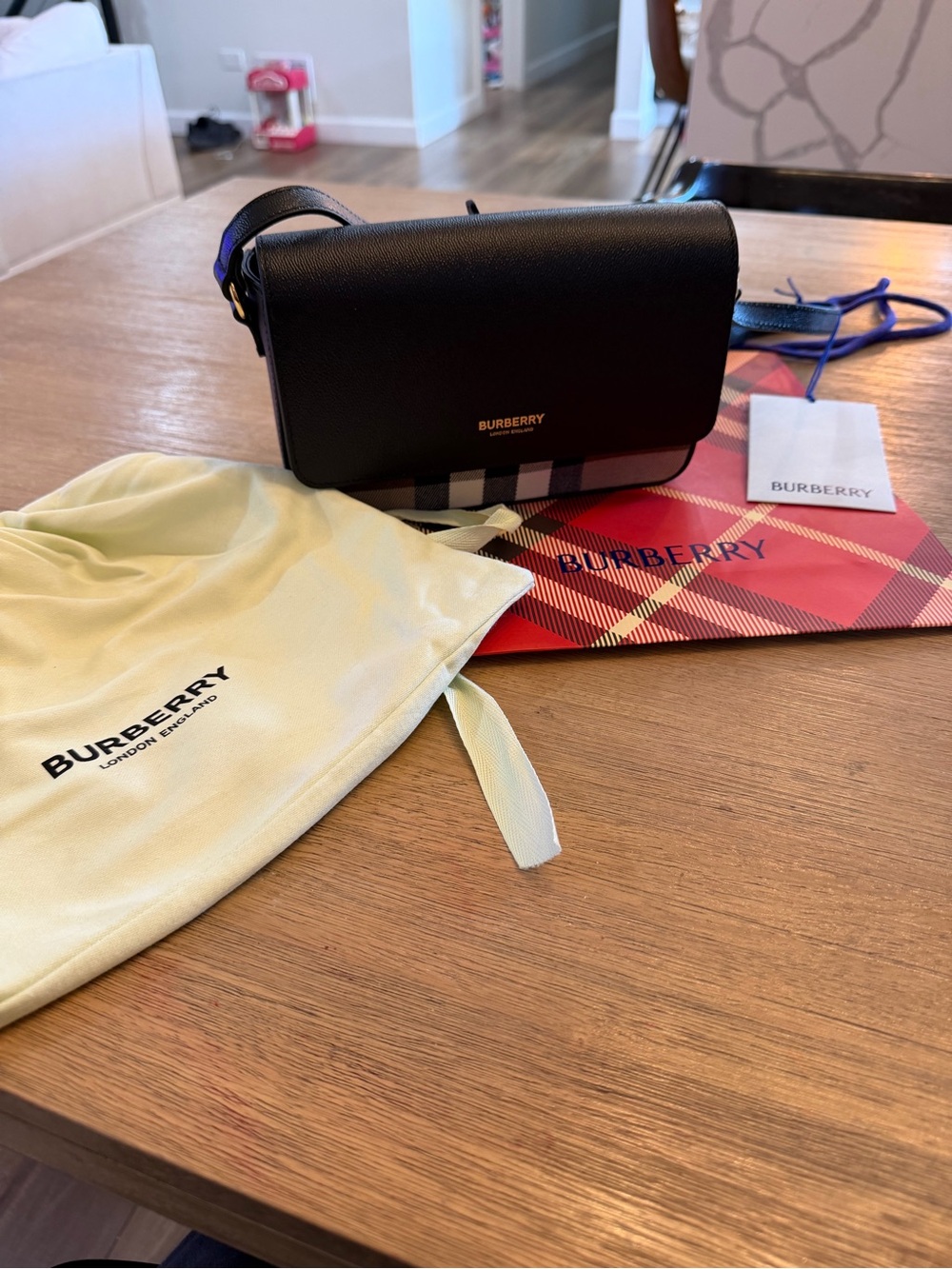 Burberry New Hampshire Black Leather Crossbody with Signature Check Trim - Picture 2 of 7